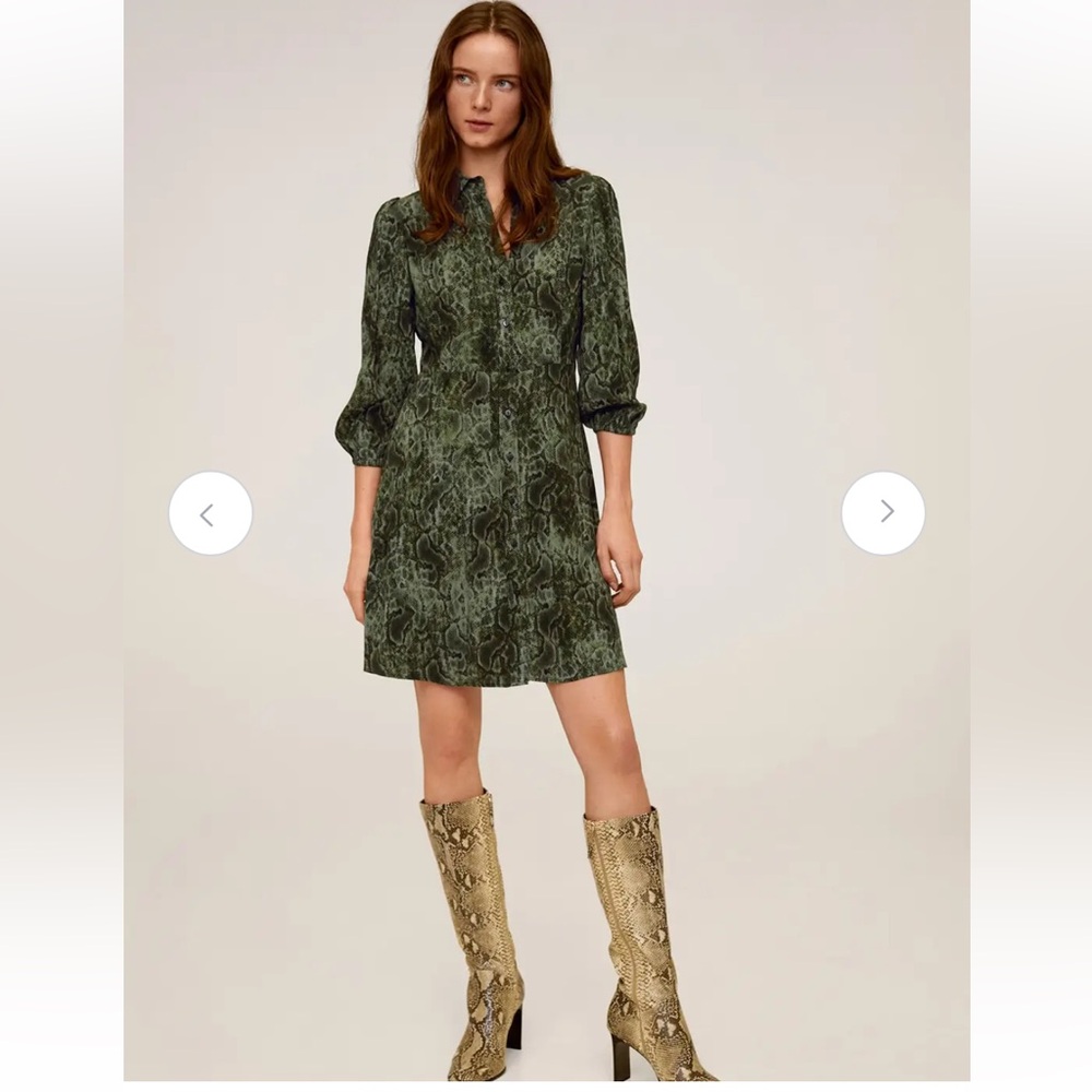 Mango button collar snake print dress Sz 2 - Picture 3 of 8